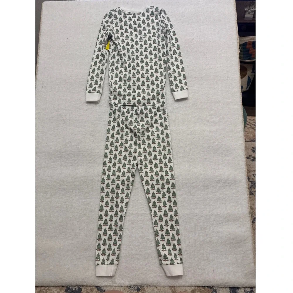 Lila and Hayes Kids Christmas Tree Pima Cotton Pajama Set White Green Size 5 NWT